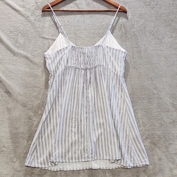 Ocean Drive Striped Babydoll Empire Waist Smocked Mini Dress Size Large Beach - Picture 4 of 9
